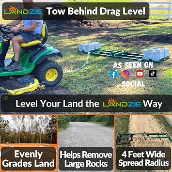 LANDZIE - The Original 4FT Drag Harrow Driveway Grader, 46 LB Heavy Duty Tow Behind Lawn and Landscape Rake, Gravel Driveway Drag, Power Rake , Lawn Leveler