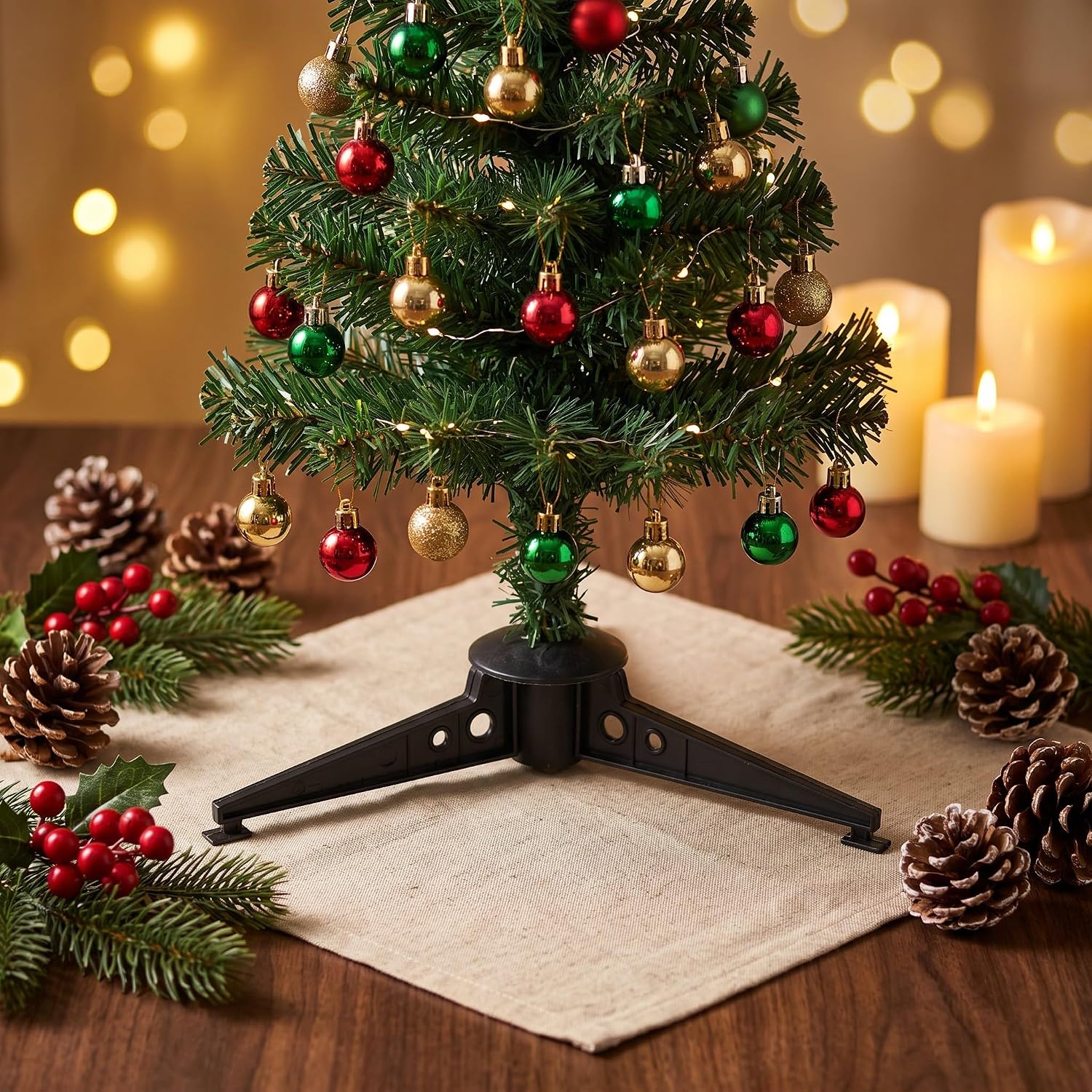 VOSAREA 6pcs Christmas Tree Base Plastic Stand with Central Hole, Stable Xmas Tree Holder for Holiday Indoor Outdoor Use