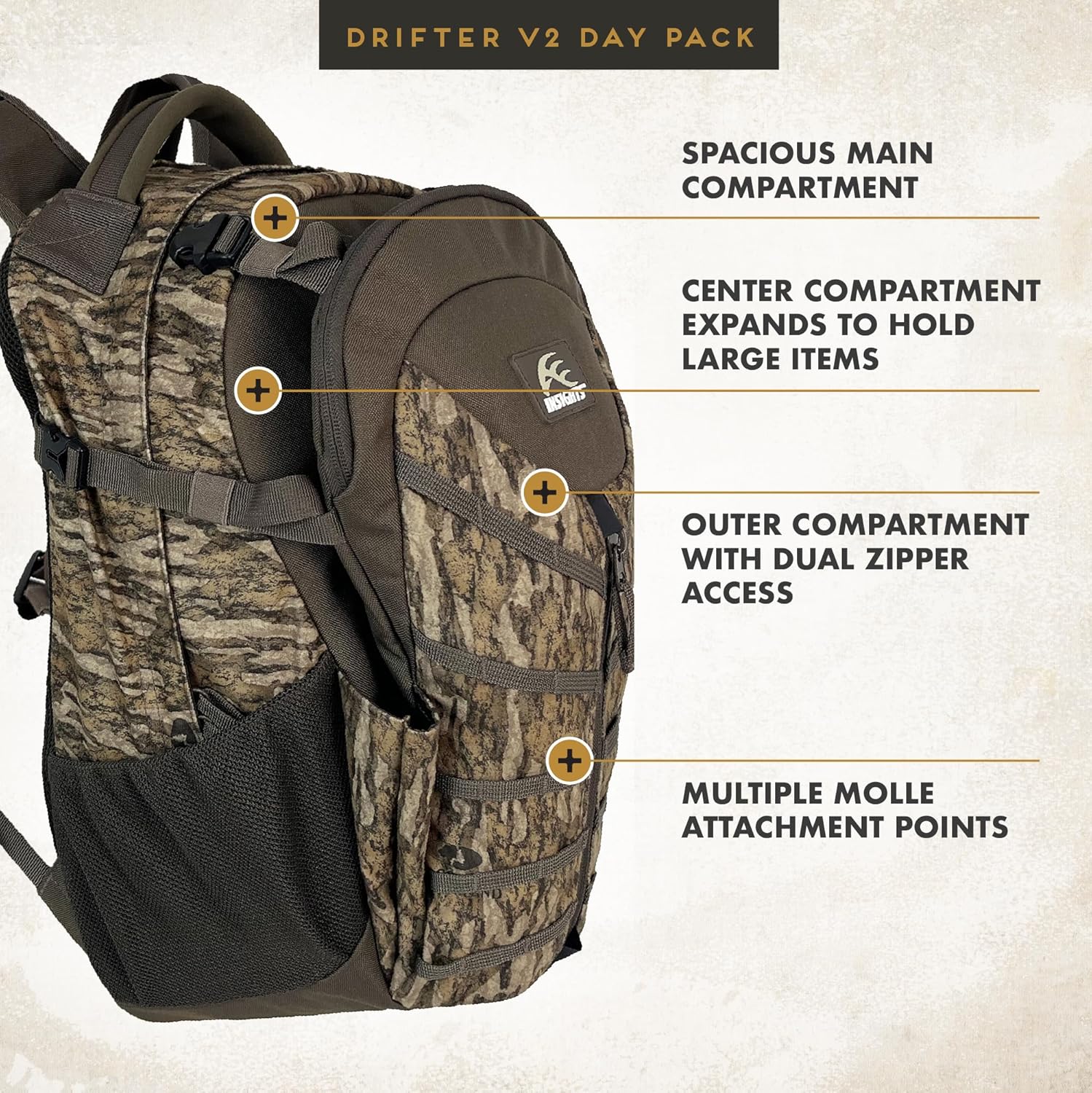 Insights Hunting by frogg toggs The V2 Drifter Backpack, Lightweight Camouflaged Day Pack holds Decoy, two H20 Bottles, MO Bottomland - Image 4