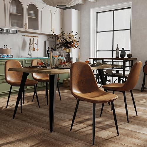 Miniatura 4 de FurnitureR Moderno juego de 4 sillas tapizadas de gamuza de mediados de siglo, sillas de comedor sin brazos con patas de metal negro, ahorro de