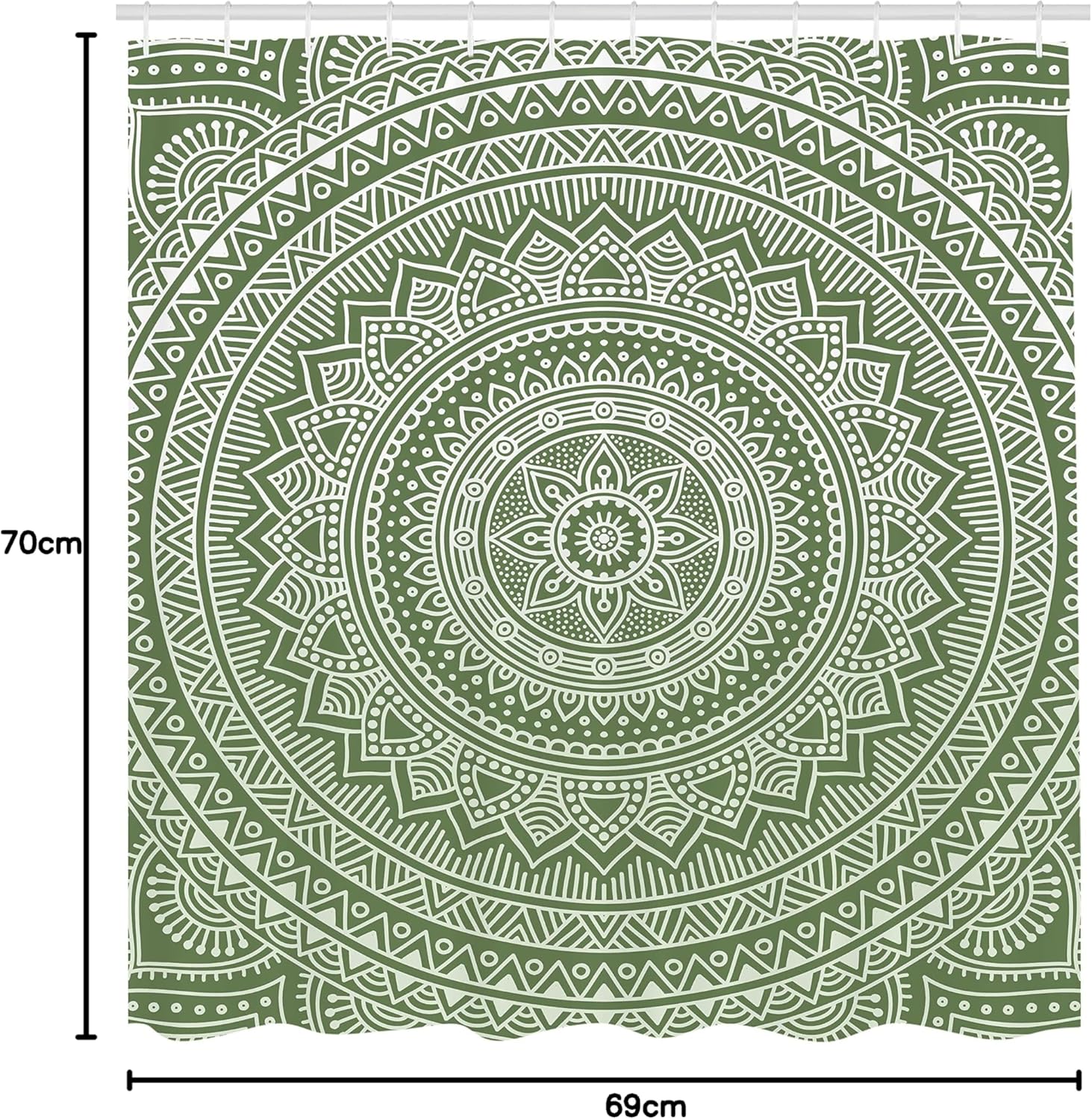 Ambesonne Mandala Shower Curtain, Abstract Floral Design with Themes Native South East Folkloric Illustration, Cloth Fabric Bathroom Decor Set with Hooks, 69" W x 70" L, Pale Olive