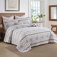 Vista 115 de Homzard King Size Quilt Set, Grey White Snowflake Striped Comforter Set,Cotton Gray Bedspread King Size, Lightweight Comforter Fall Bedding 3 Piece
