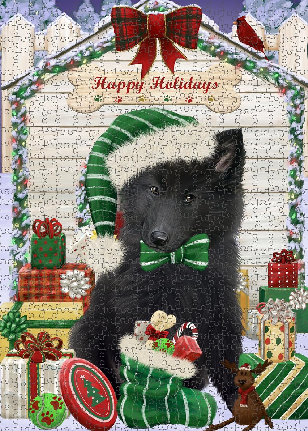 Christmas House with Presents Belgian Shepherd Dog Jigsaw Puzzle for Adults - Animal Printed Interlocking Puzzle Game Artwork - Gift for Dog Lover's- 500 Pcs 14"x20", PZLE52580