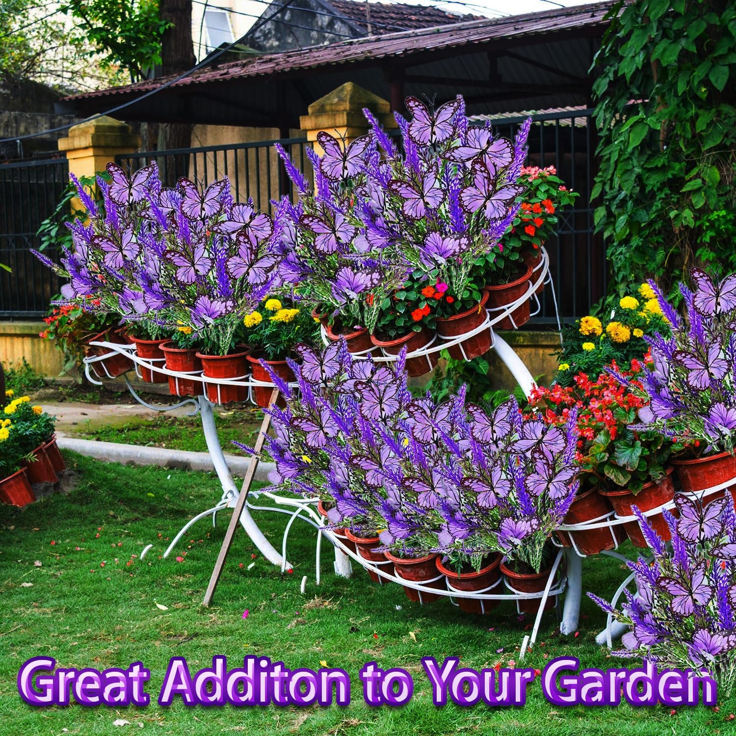 Solar Lavender Garden Lights - 2 Pack Butterfly LED Decor High-Efficient Panel, Gift for Mom Outdoor Patio & Lawn