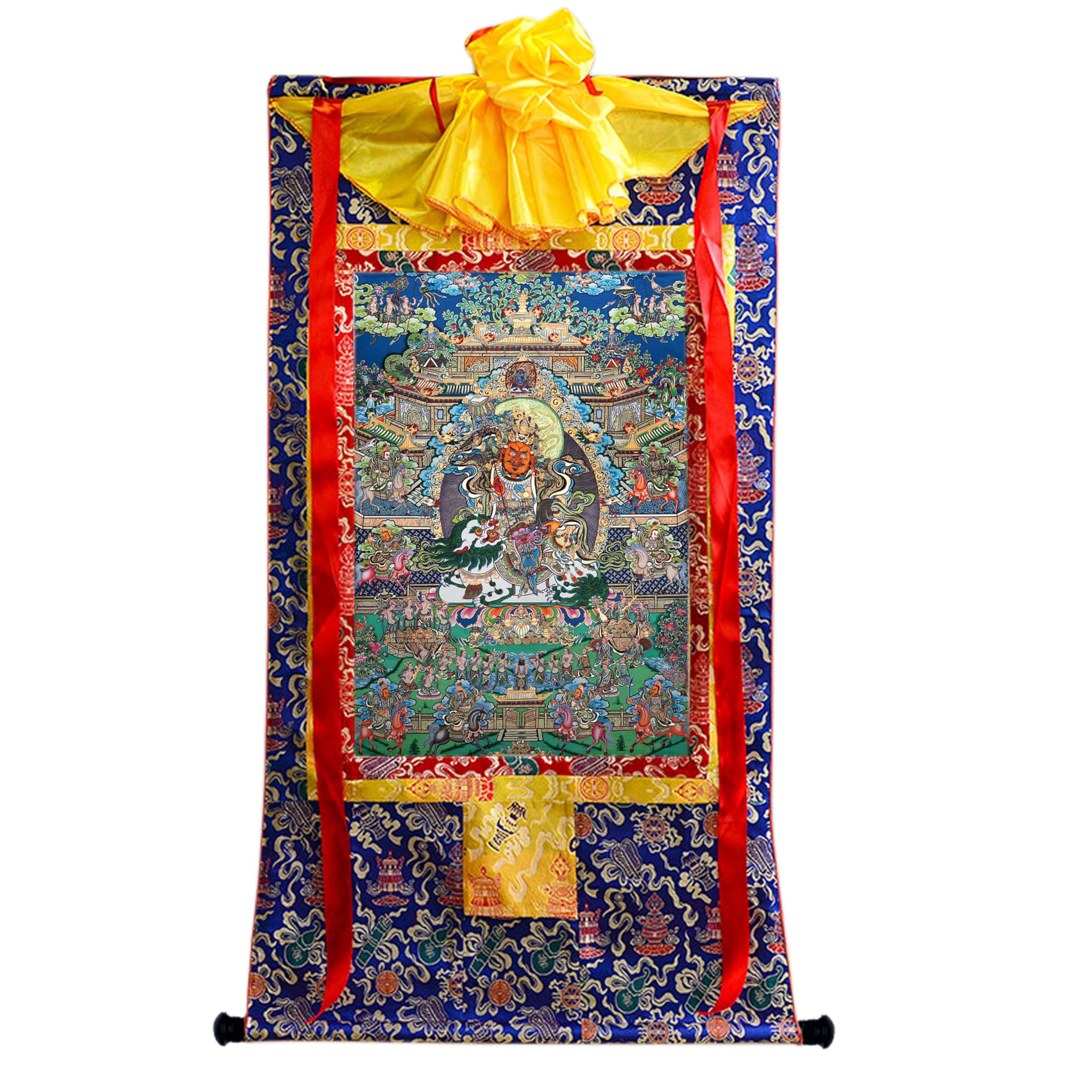 Buddhistischer Thangka-Wandbehang, Vaishravana Thangka Buddhistischer Wandteppich, digitaler Giclée-Druck, handgerahmt, Mehrfarbig, 119,4 x 81,3 cm(Frame Color 3)