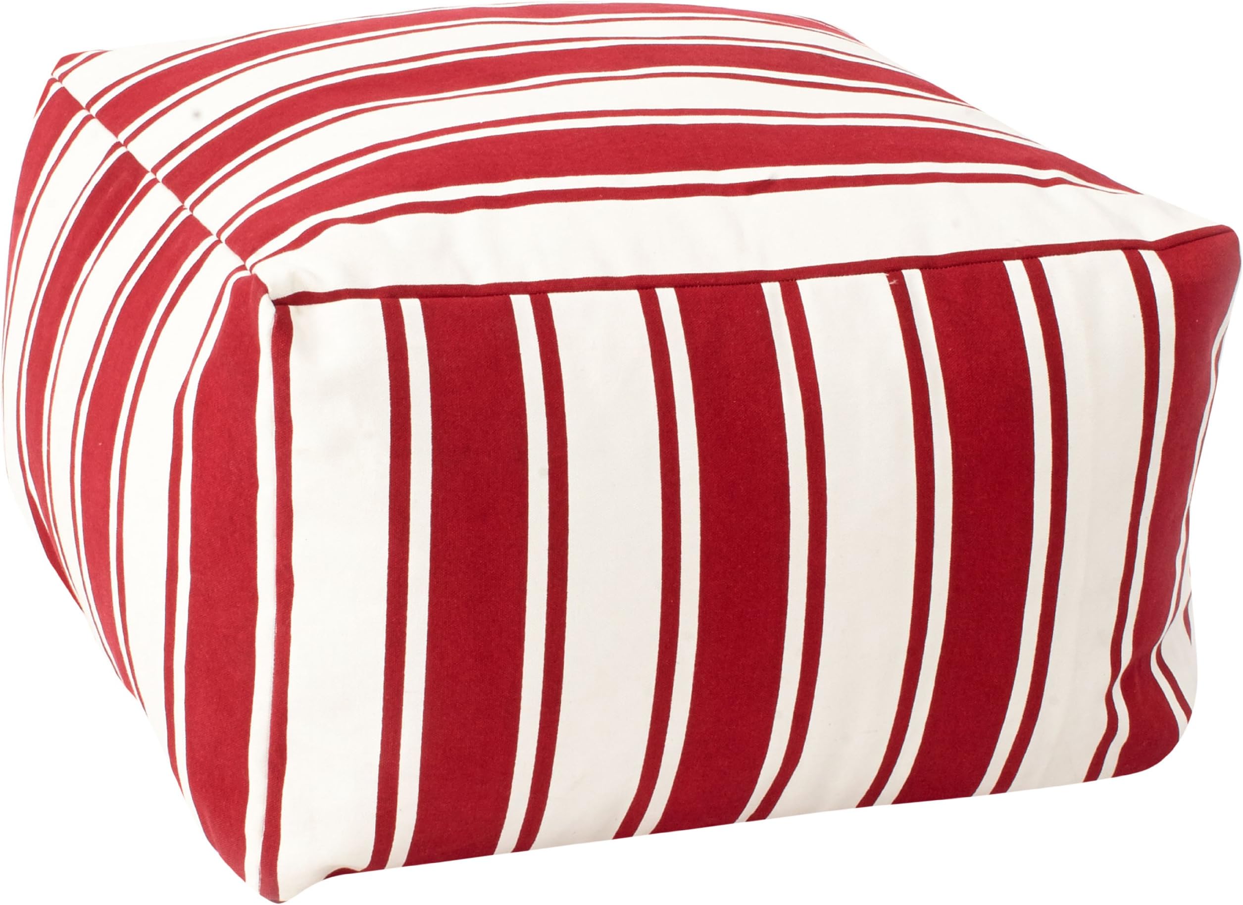 Rizzy Home Viki Payne Striped Pattern Pouf, Red/White