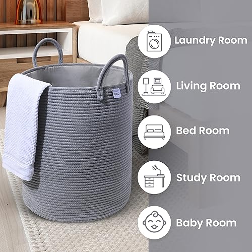 Miniatura 6 de Cesta de cuerda para la ropa sucia con cubierta antipolvo, cesta de zapatos de algodón tejido para ropa, almacenamiento de mantas, juguetes,