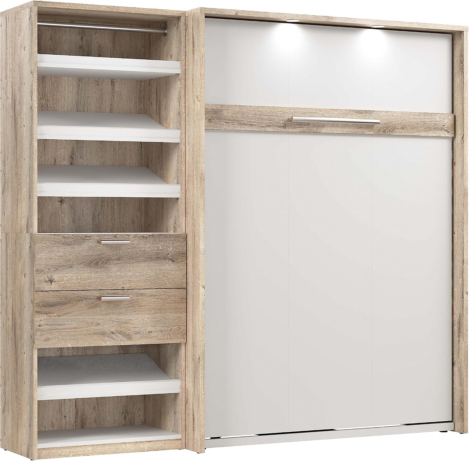 Bestar Cielo Full Murphy Bed with Closet Organizer (89W) in Rustic Brown and White, Sleeping Arrangement for Multipurpose Room