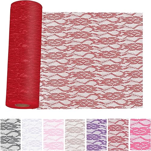 Keadic Lace Roll 12 in x 25 Yards Lace Ribbon Trim, Rote Gestickte Boho Tischläu