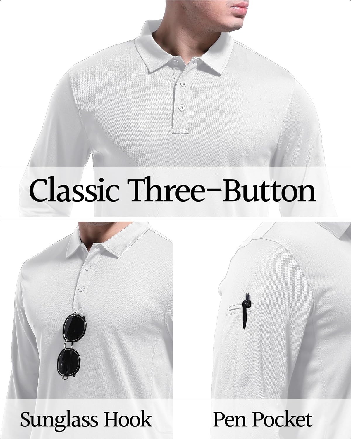 Men's Polo Shirts Long Sleeve Performance Quick Dry Tactical Polo Golf Shirts - Image 4