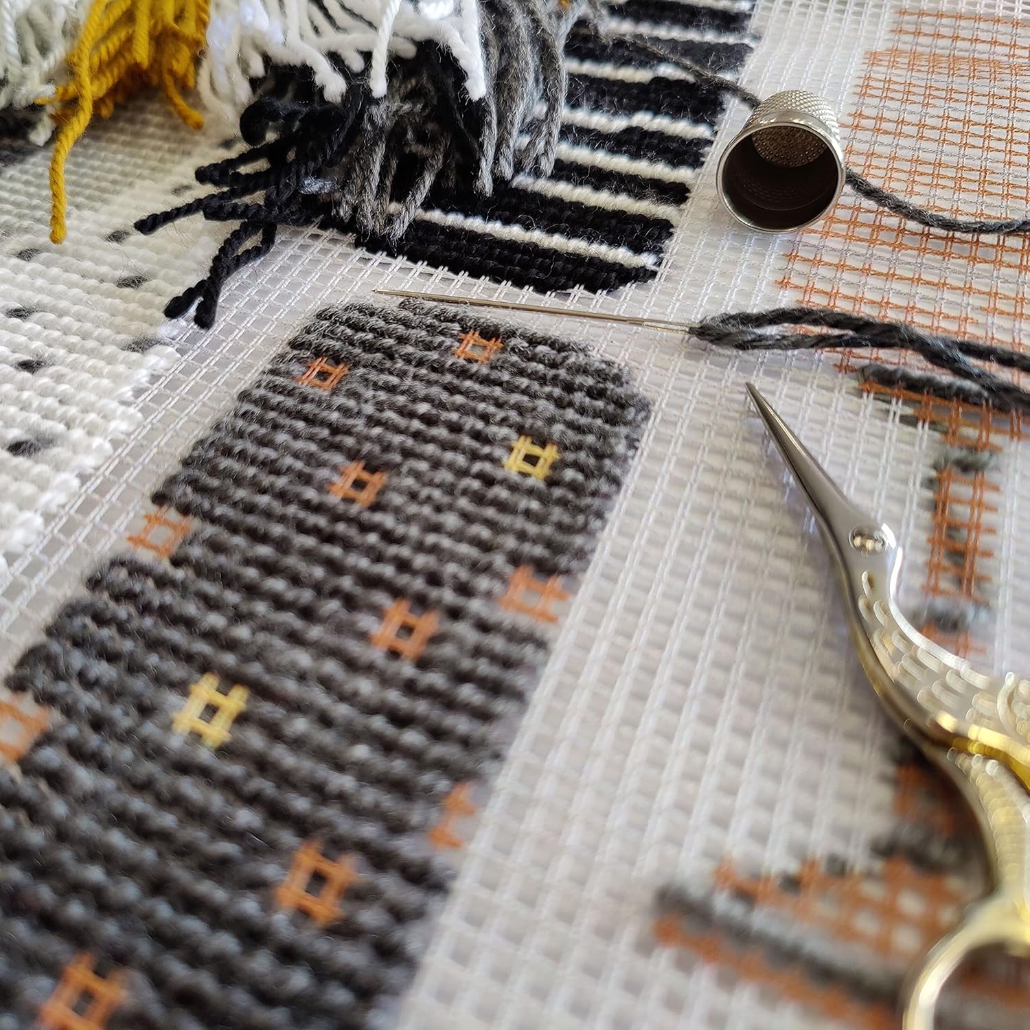 Brvsk Kitchen Stamped Cross-Stitch Kit for Adults and Beginners — Bottles 16″ × 16″ with Clear, Precise Printed Design on Cotton Canvas; Includes 2 Needles, Yarn, and Easy-Read Chart