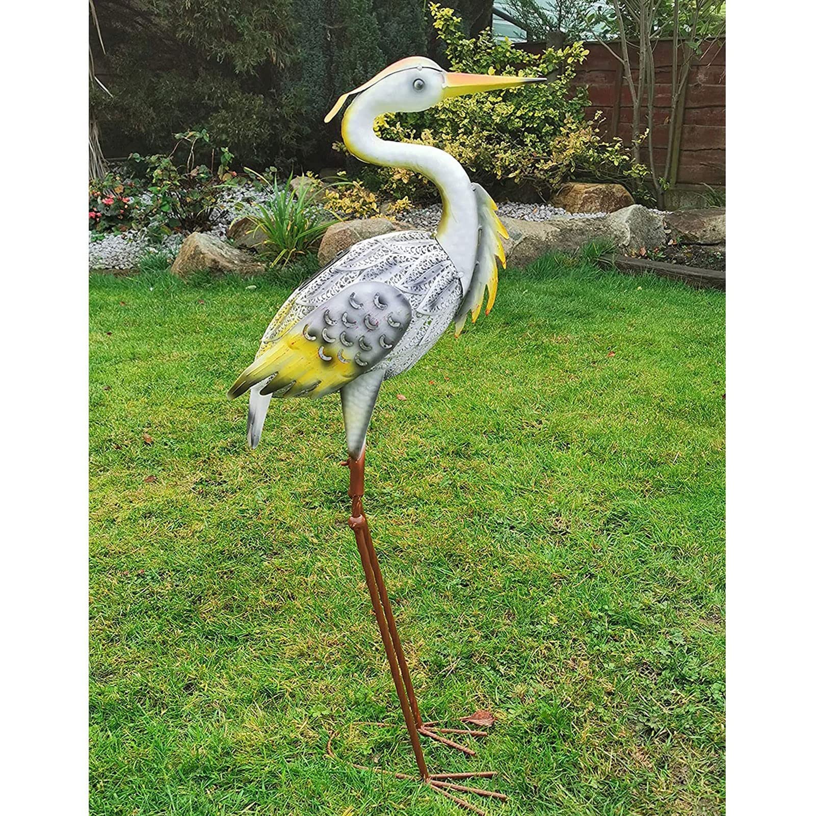 Escultura decorativa para jardín : estatuas de animales de metal para jardín alimentadas por energía solar, garza de metal pintada a mano con energía solar, escultura decorativa de pájaro, decoración