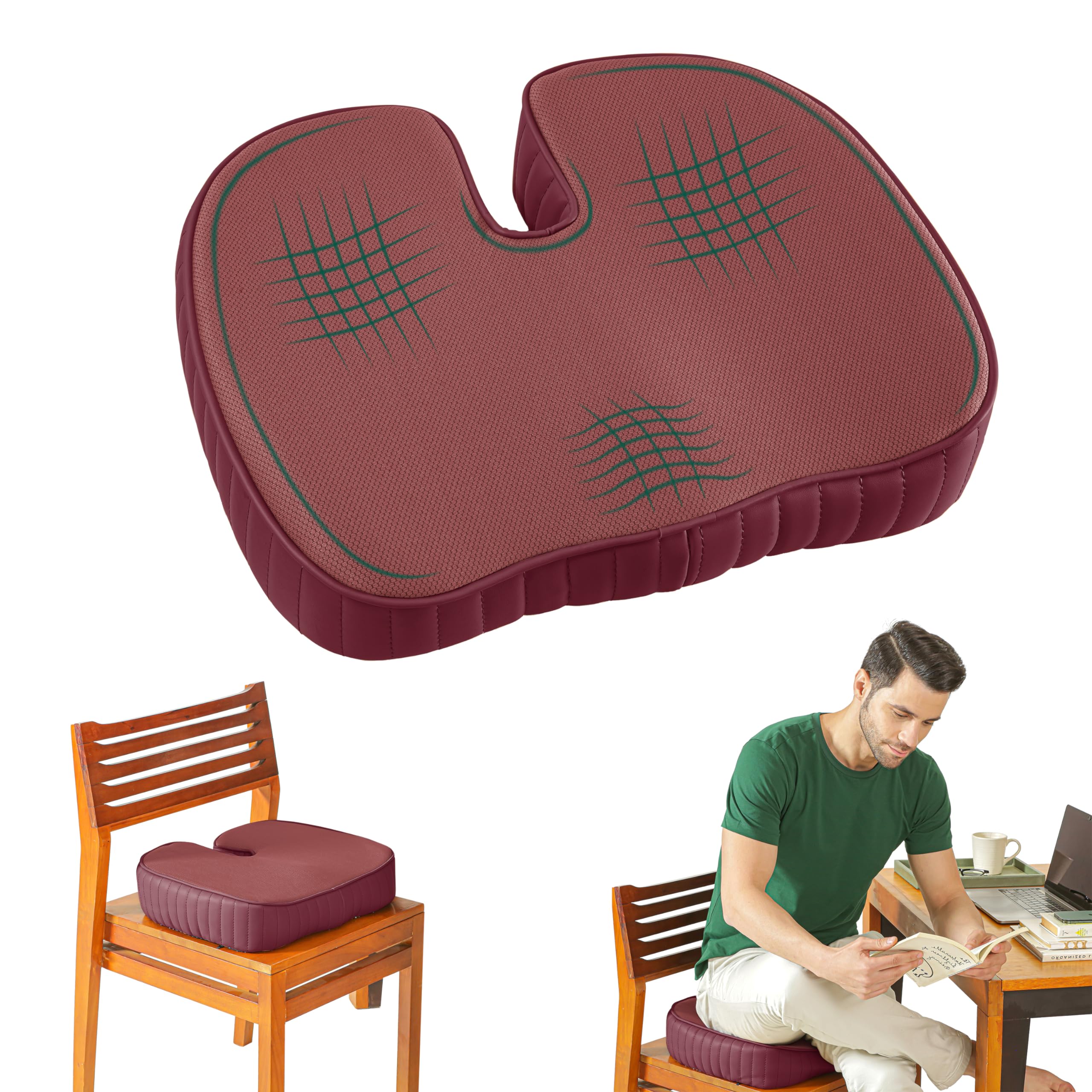 The White Willow Coccyx Orthopedic Memory Foam Seat Cushion for Lower Back Pain, Sciatica, Tailbone, & Hip Pain Relief- Below 50 Kg Body Weight, Car Seat Cushion, Raspberry (18" L x 14" W x 3" H)-image-32