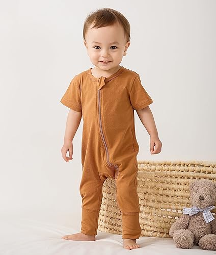 Miniatura 4 de BeiVSlley Paquete de 2 mamelucos de verano de manga corta para bebé, de algodón, con cremallera frontal, ropa para bebés y niños pequeños