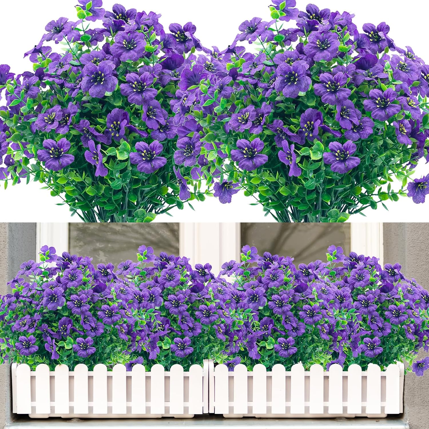 8 Bundles Outdoor Artificial Fake Flowers,UV Resistant Fake Flower No Fade Faux Plants Plastic Flowers for Home Inside and Outside Garden Patio Decor(Purple)