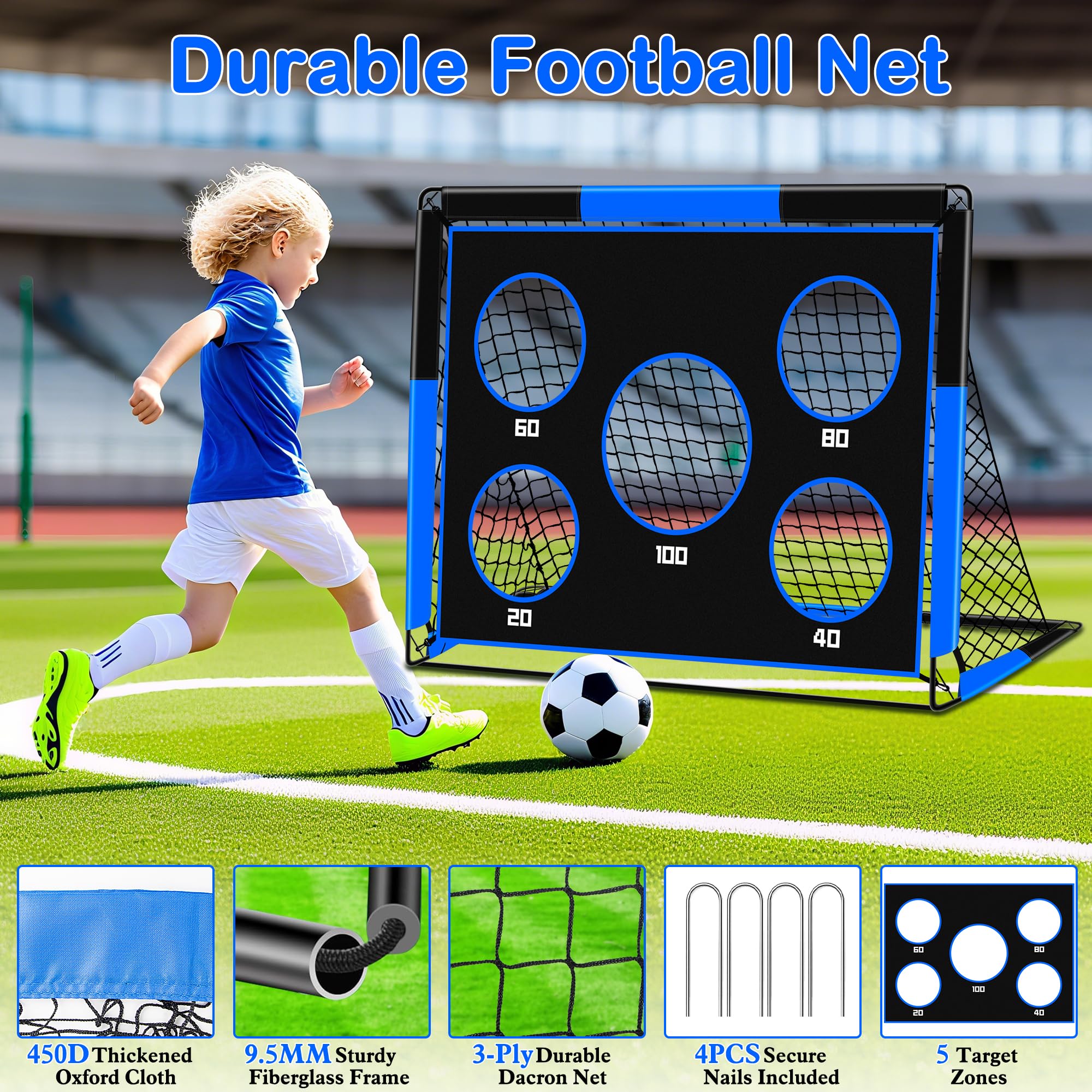 Portería de Fútbol para Niños, 2 en 1 Pop Up Porterías de Fútbol con 5 Disparar y Bolsa de Transporte, Equipos de Entrenamiento de Futbol Jardín Interior y Exterior