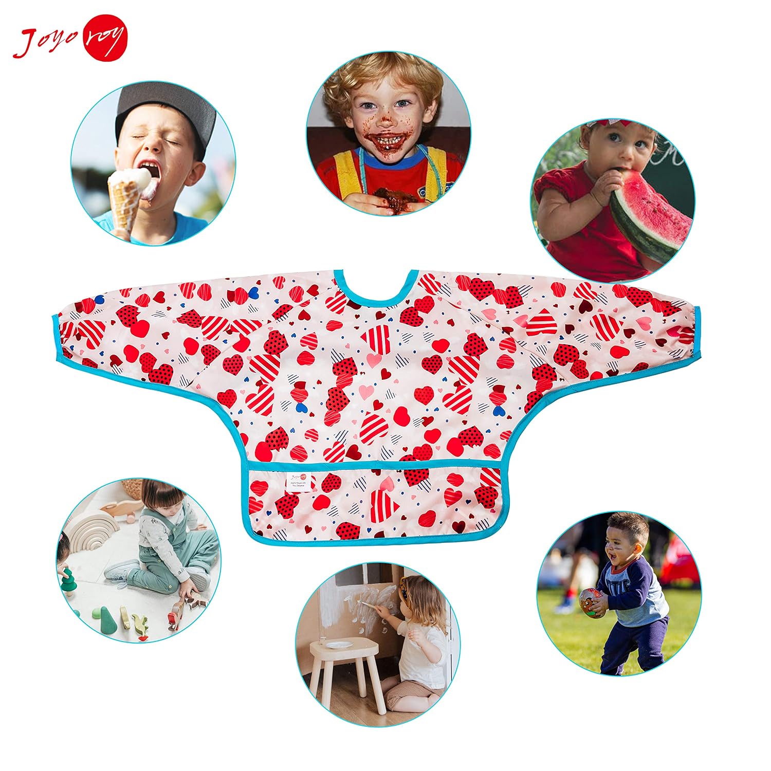 Joyo roy Mess Proof Baby Bibs for Baby Girl Waterproof Toddler Bibs 1-3 Years Soft Machine Washable Long Sleeve Bib for Eating Travel Reusable Apron for Feeding Bib with Food Catcher