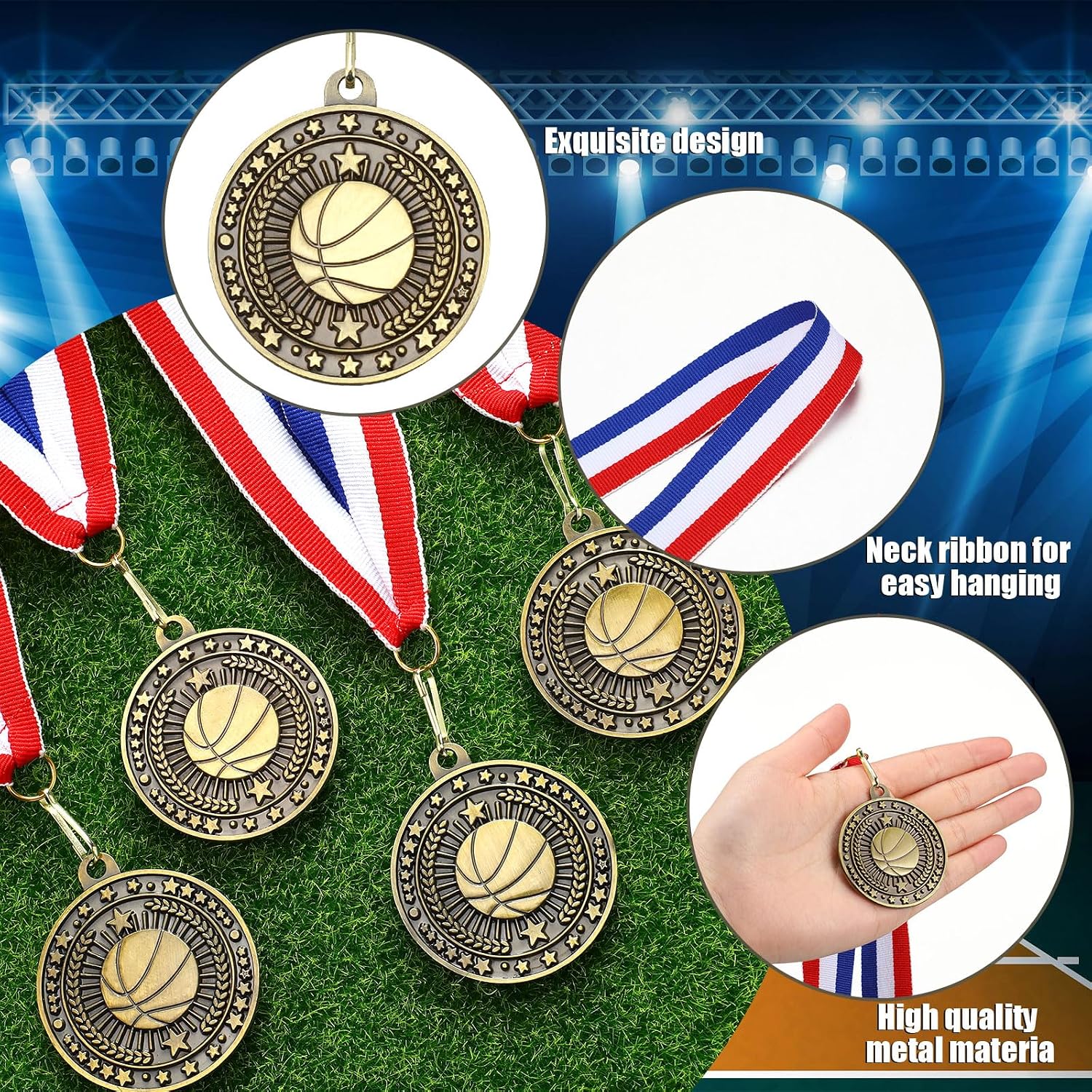 Cunno 48 Pcs Award Medals Bulk Gold Medals Trophy Award with Neck Ribbons Winner Prize Gift for Team Sports Participation Achievement Party Favors