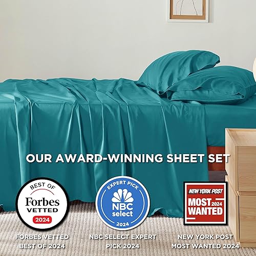 Miniatura 2 de Bedsure Sábanas de tamaño matrimonial, sábanas refrescantes de tamaño matrimonial, rayón derivado del bambú, bolsillo profundo de hasta 16 pulgadas,
