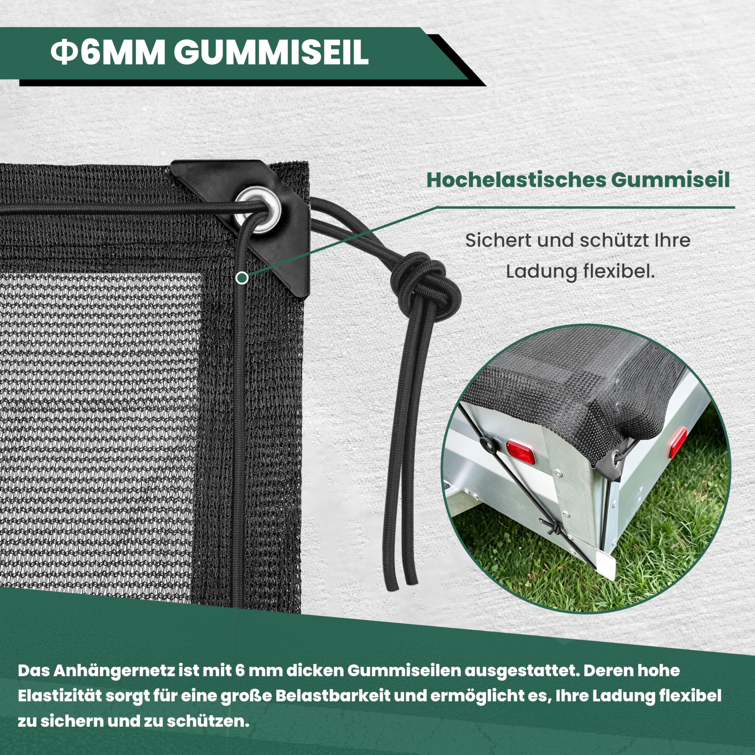 2x3.5M Anhängernetz Feinmaschig Feinmaschiges Ladungssicherungsnetz für Anhänger mit Gummiseil, Robustes Abdecknetz zur sicheren Transports von Kisten, Gepäck & Loses Material (Schwarz)