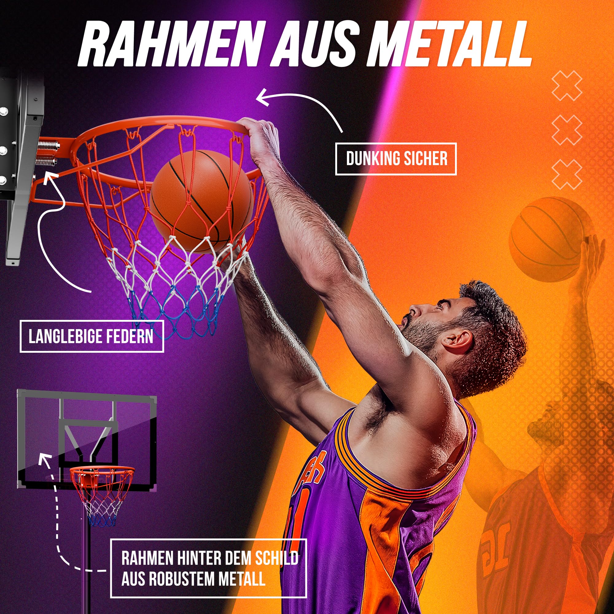 Basketballkorb Outdoor höhenverstellbar wetterfest mit Ständer Basketballkorb für Kinder Erwachsene