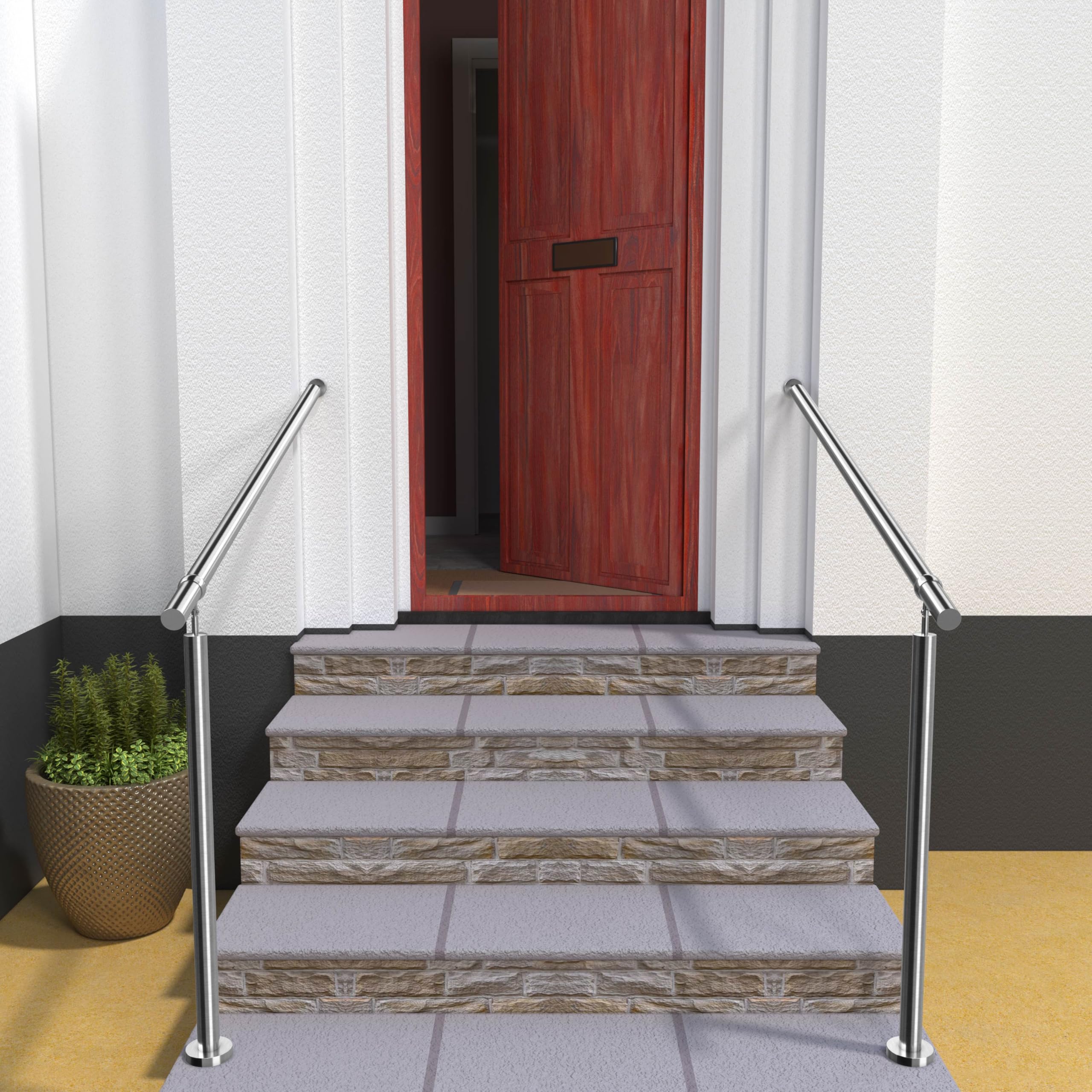 Edelstahl Eingangsgeländer Geländer Treppengeländer Winkelverstellbare Wandhaltegriffe, Silber, Handlauf für Innen- Und Außenbereich Geeignet, 150x95 cm