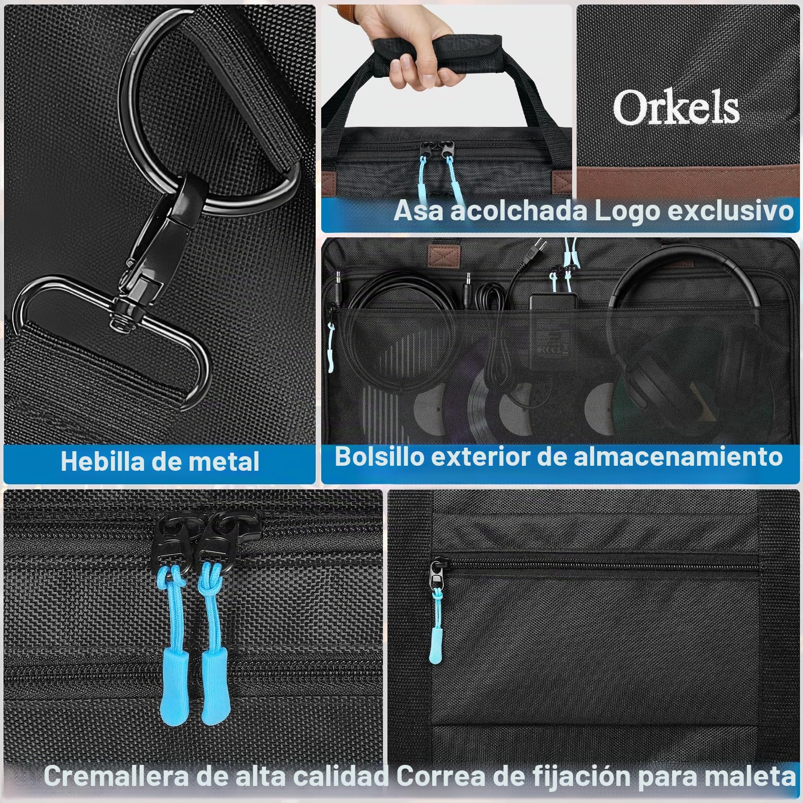SUNDOY Bolsa de Transporte para DJ Compatible con Pioneer/Numark/Hercules, Estuche de Transporte a Prueba de Golpes con Correa para el Hombro y Compartimentos para Accesorios, Negro, 55x32x12-CM