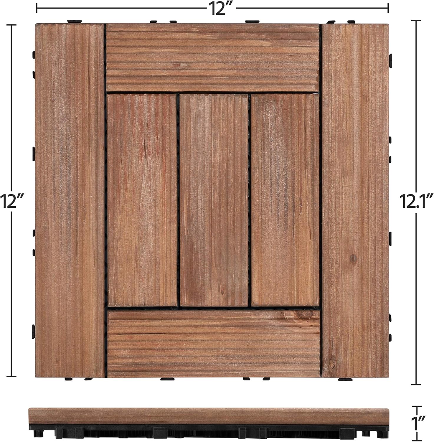 Topeakmart 27PCS Patio Deck Tiles Interlocking Wood Decking Floor Tiles 12 x 12in Brown for Outdoor & Indoor Patio Garden Deck Poolside