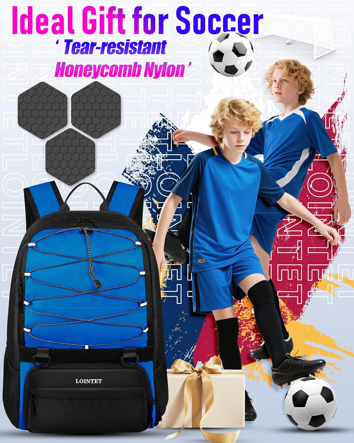 LOINTET Youth Soccer Bag, Soccer Backpack with Ball Compartment, Sports Equipment Training Bags Fits Basketball Football Volleyball and Accessories, Black