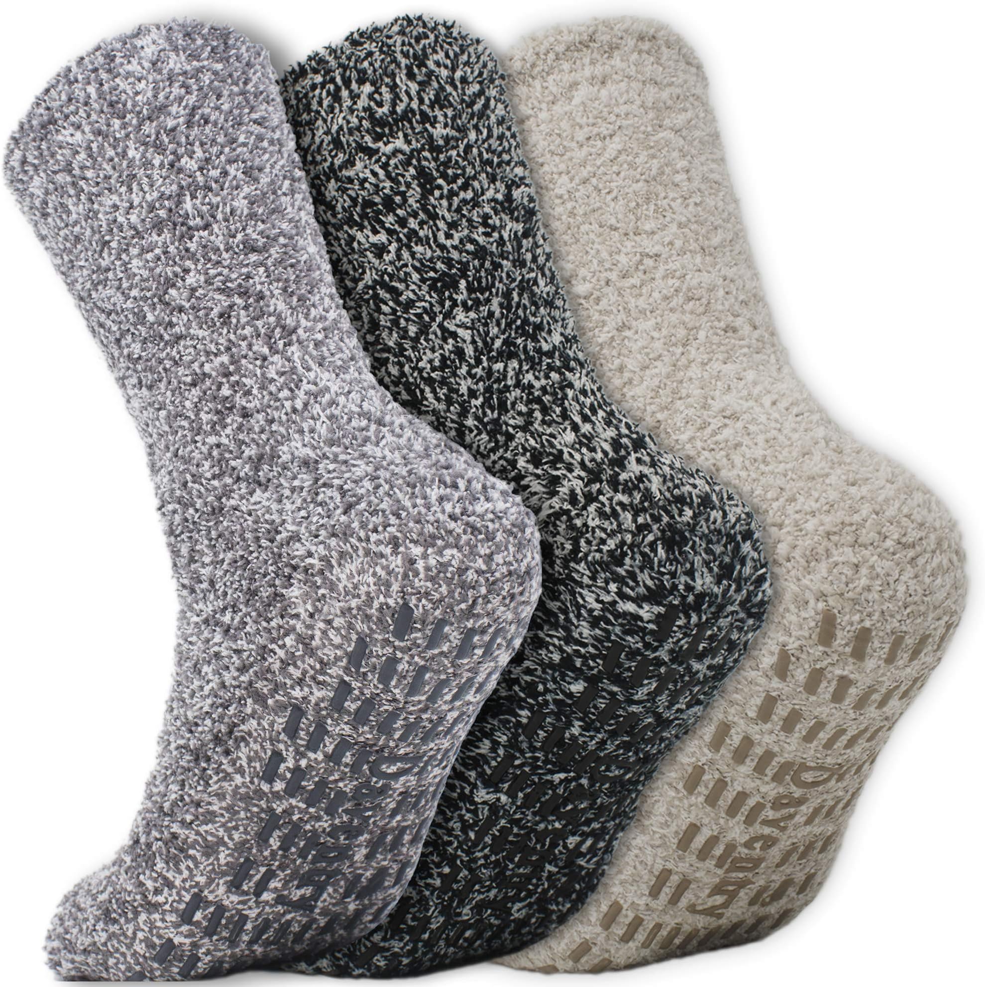 Fuzzy Grip Socks – Ultra Thick Non-Slip Slipper Socks for Home & Hospital, Warm Plush Comfort (3 Pairs)