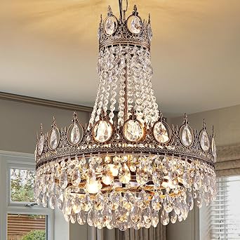 TOCHIC French Empire Crystal Chandelier 6-Light Farmhouse Antique Bronze Chandelier Vintage Rustic Ceiling Light Fixture for Dining Living Room, Bedroom, Kitchen Island, Bathroom, Foyer, 19 W