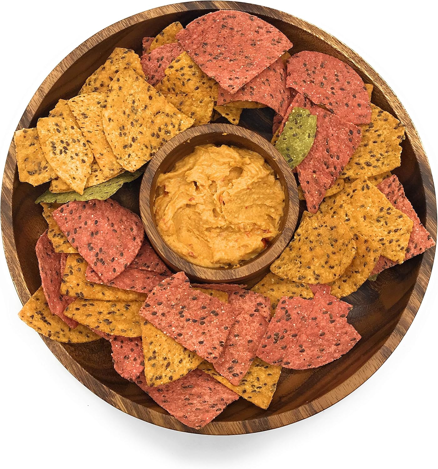 Flаѕh Dеаlѕ - 80% оƒƒ Handcracfted Acacia Wood Chip and Dip Specialty Salsa Bowl Plate Tray 10' D x 1.5 Thick 🔥 Handcracfted Acacia Wood Chip and Dip Specialty Salsa Bowl Plate Tray 10' D x 1.5 Thick