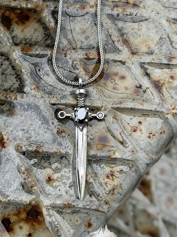 Amazon.com: Silver Sword Pendant, Black Stone Sword Necklace