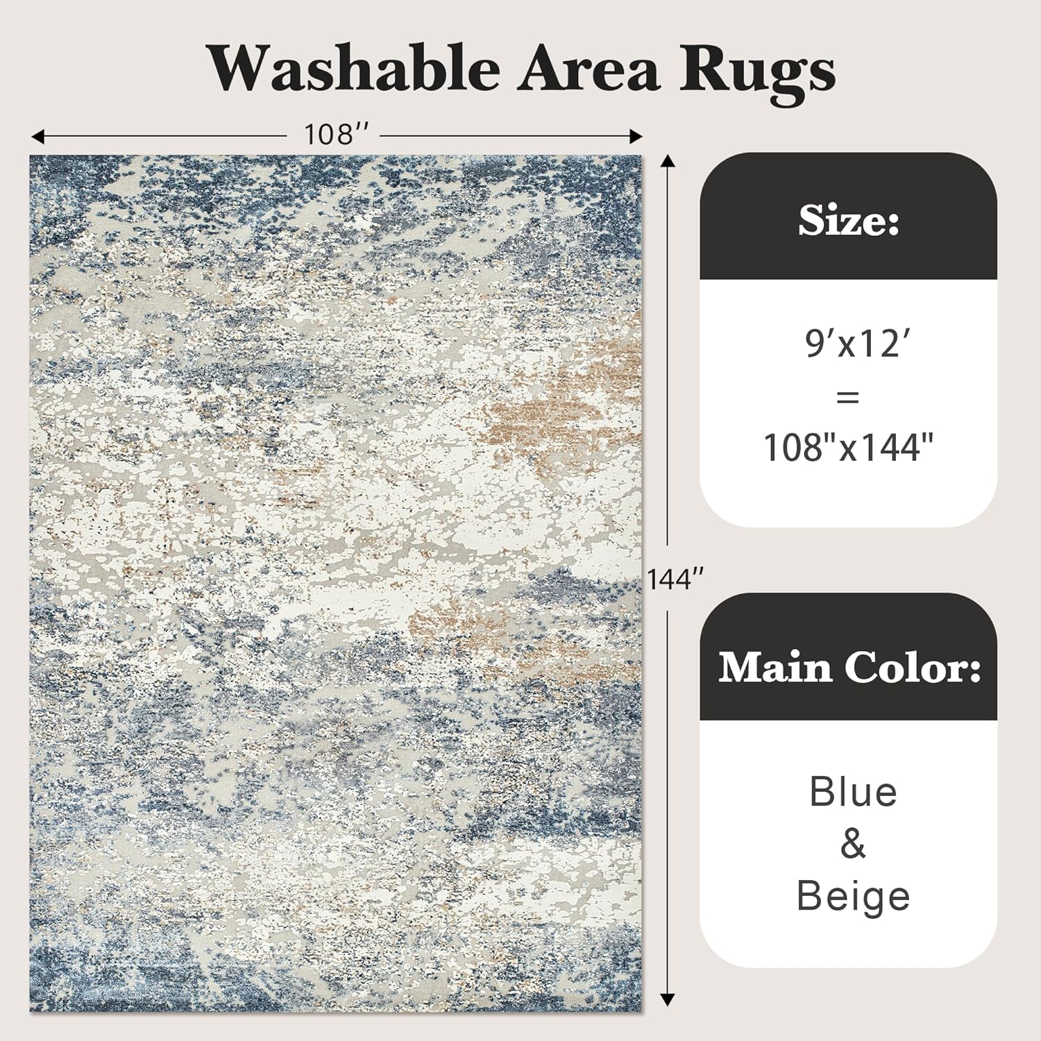 art&tuft 9x12 area rug, anti-slip backing abstract washable area rugs 9x12 living room, stain resistant rugs for living room, foldable machine washable rug (9'x12', blue) blue 9' x 12' (rectangular)