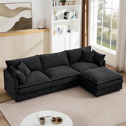 Modular Sectional Couches Sofa, 102 Inch L Shaped Couch Set with Ottoman, 3-Seater Convertible Cloud Couch for Living Room, DIY