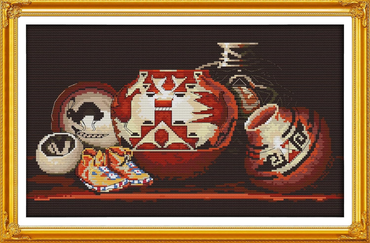 Joy Sunday Cross Stitch Kits 11CT Stamped Teacup and Cake 2 12.6"x16.9" or 34cmx24cm Easy Patterns Embroidery for Girls Crafts DMC Cross-Stitch Supplies Needlework Still Life Series : Everything Else