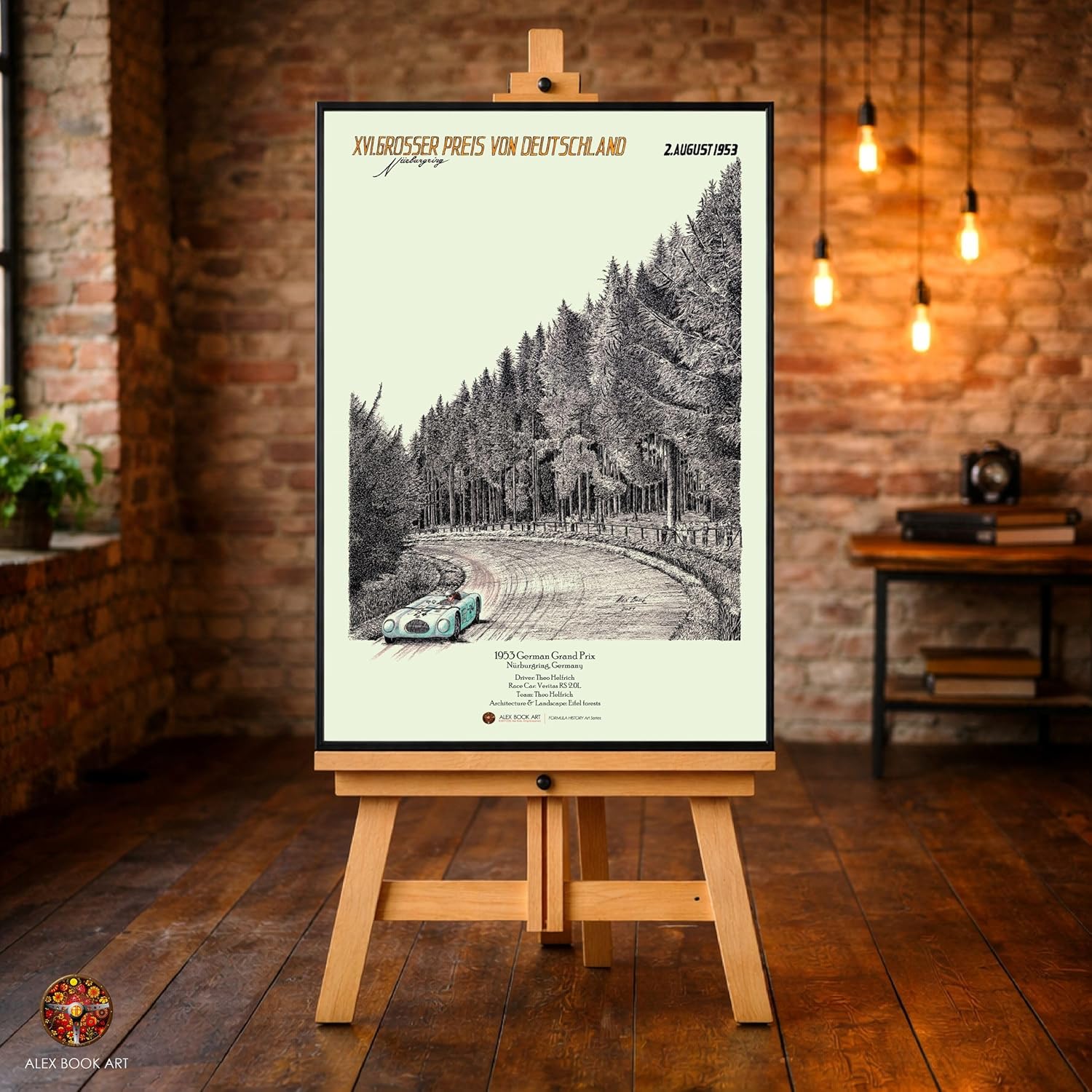 1953 German GP Nürburgring Fine Art Print - Theo Helfrich Veritas Formula Racing Wall Art Poster - Best Home, Office, Garage Decor Gift for Sports Car Fans