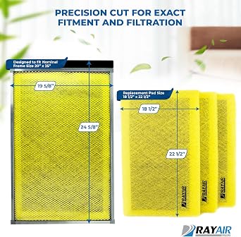RAYAIR SUPPLY 20x25 Replacement Filter Pads Compatible with Air Ranger Air Cleaner 20X25 (3 Pack) Yellow