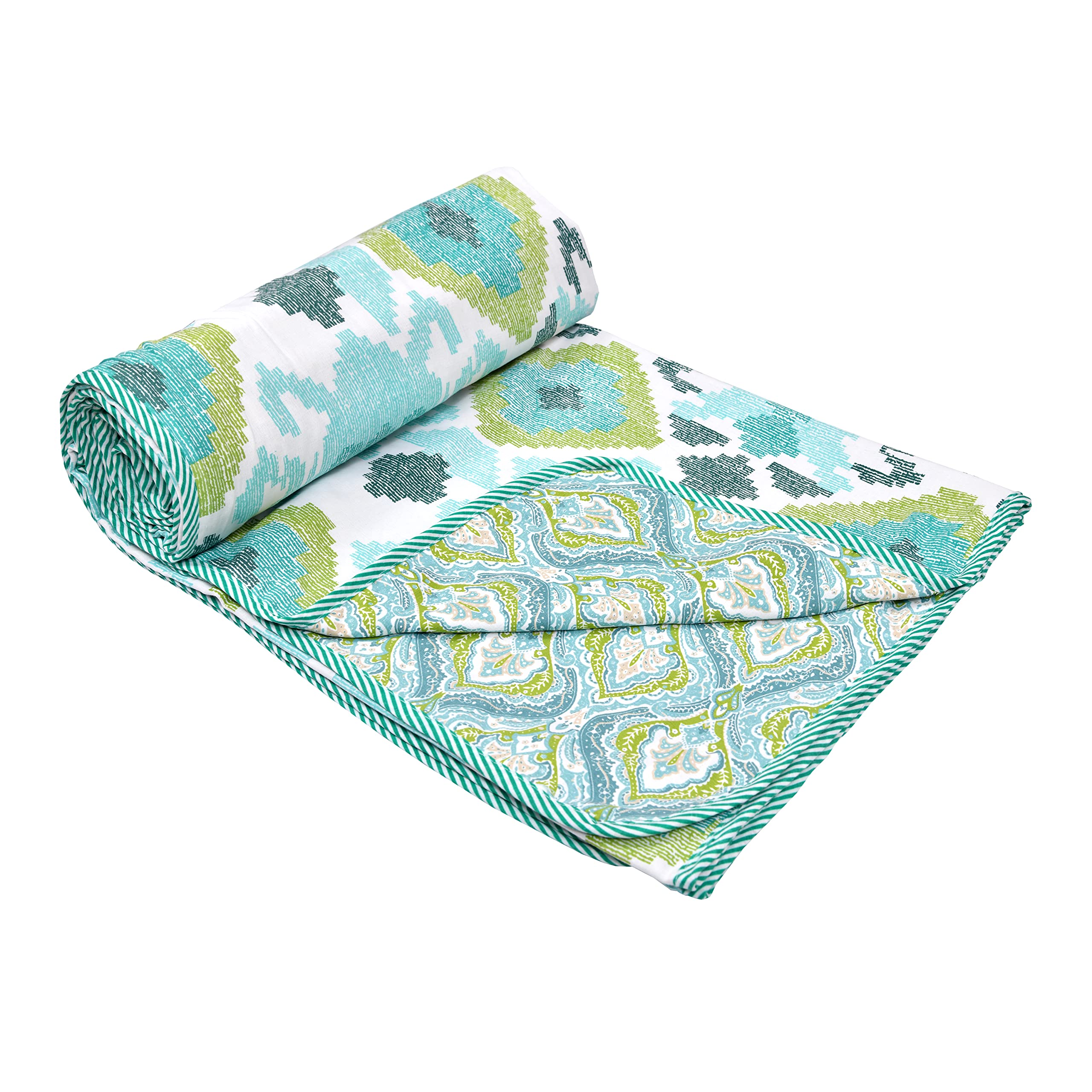 Jinaya's Reversible 3 Layer Cotton Printed Dohar/A/c Blanket/Quilt (Green Zigzag) (Single) (60"x90")-picture-10