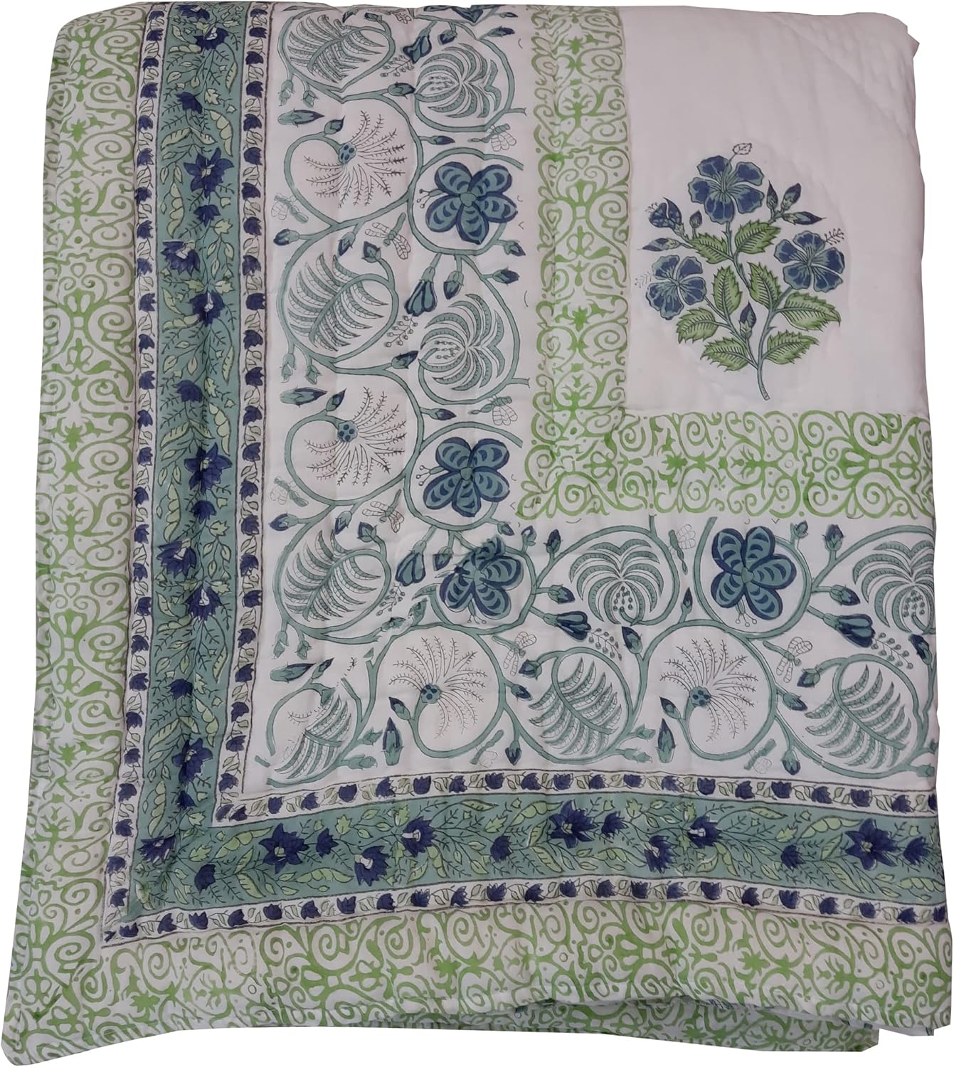 kanthaNtapestryart Indian Hand Block Print Cotton Kantha Quilt Light Weight Hand Block Print 100% Cotton Quilt Jaipuri Razai (Twin Size 60x90 Inch)