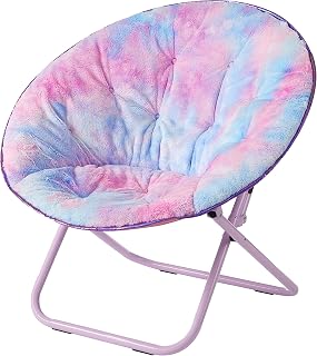 Urban Lifestyle Faux Fur Foldable Saucer Chair, Rainbow