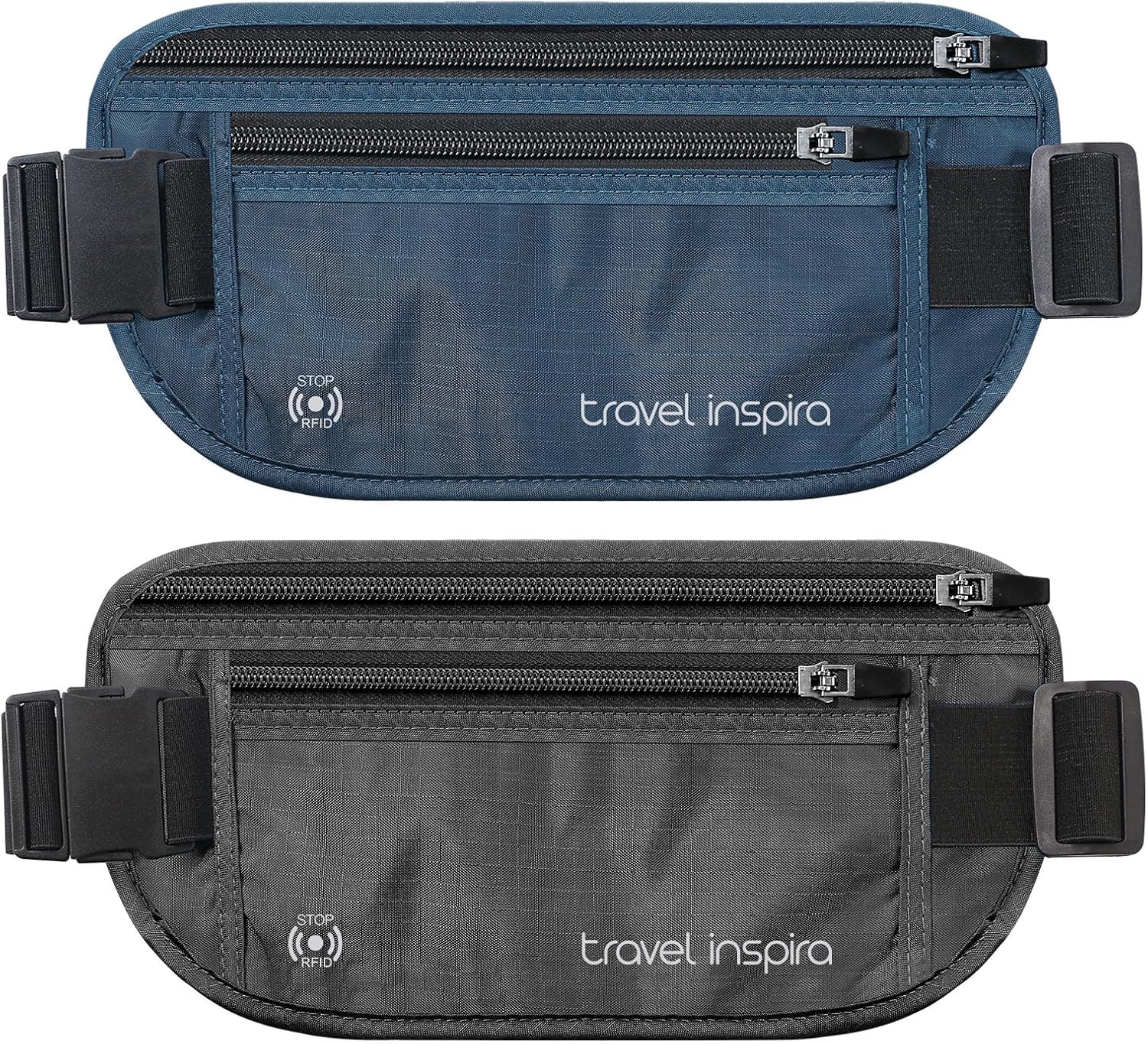 travel inspira RFID Blocking Travel Money Belt with Anti-Thief Zip - Slim Passport Holder and Travel Pouch to Secure Cash, Cards and Documents * 2Pack