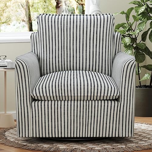 Miniatura 8 de INZOY Silla cuadrada giratoria con cojín de respaldo acolchado grueso, silla de lectura giratoria para sala de estar, dormitorio, espacios pequeños,