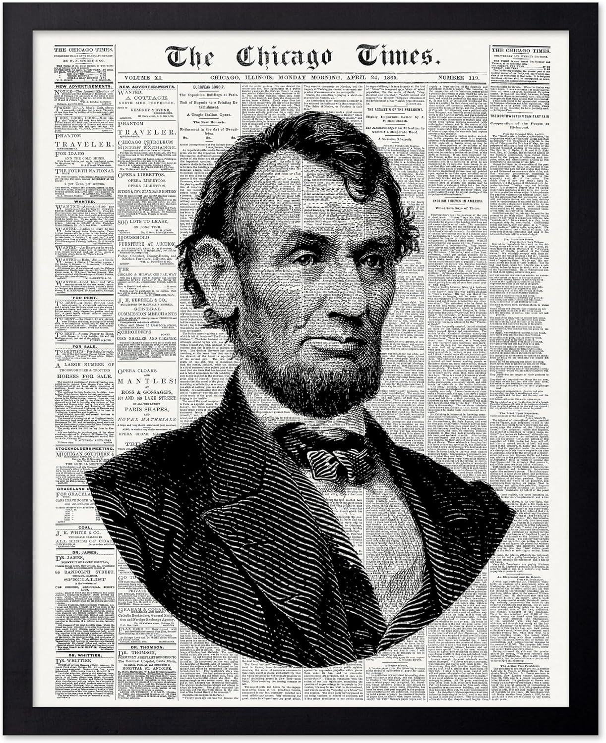 Poster Master Abraham Lincoln Portrait Poster - Vintage Dictionary Art Print - President & Politician Wall Decor - Perfect for Office or Living Room - 8x10 UNFRAMED Wall Art