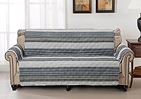 Vista 17 de Brilliant Sunshine Funda de Sofá de Cuadros y Rayas Azules con Diseño de Retazos, Funda Acolchada para Sofá Grande, 70" de Ancho de Asiento