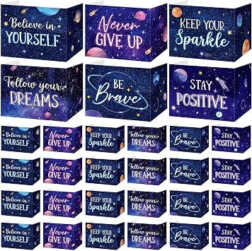 Affrolling 24 Pcs Inspirational Privacy Folders Bulk for Students Cardboard Privacy Boards Desk Divider Panel Waterproof Testing Divider for Classroom Back to School Study Supplies Space