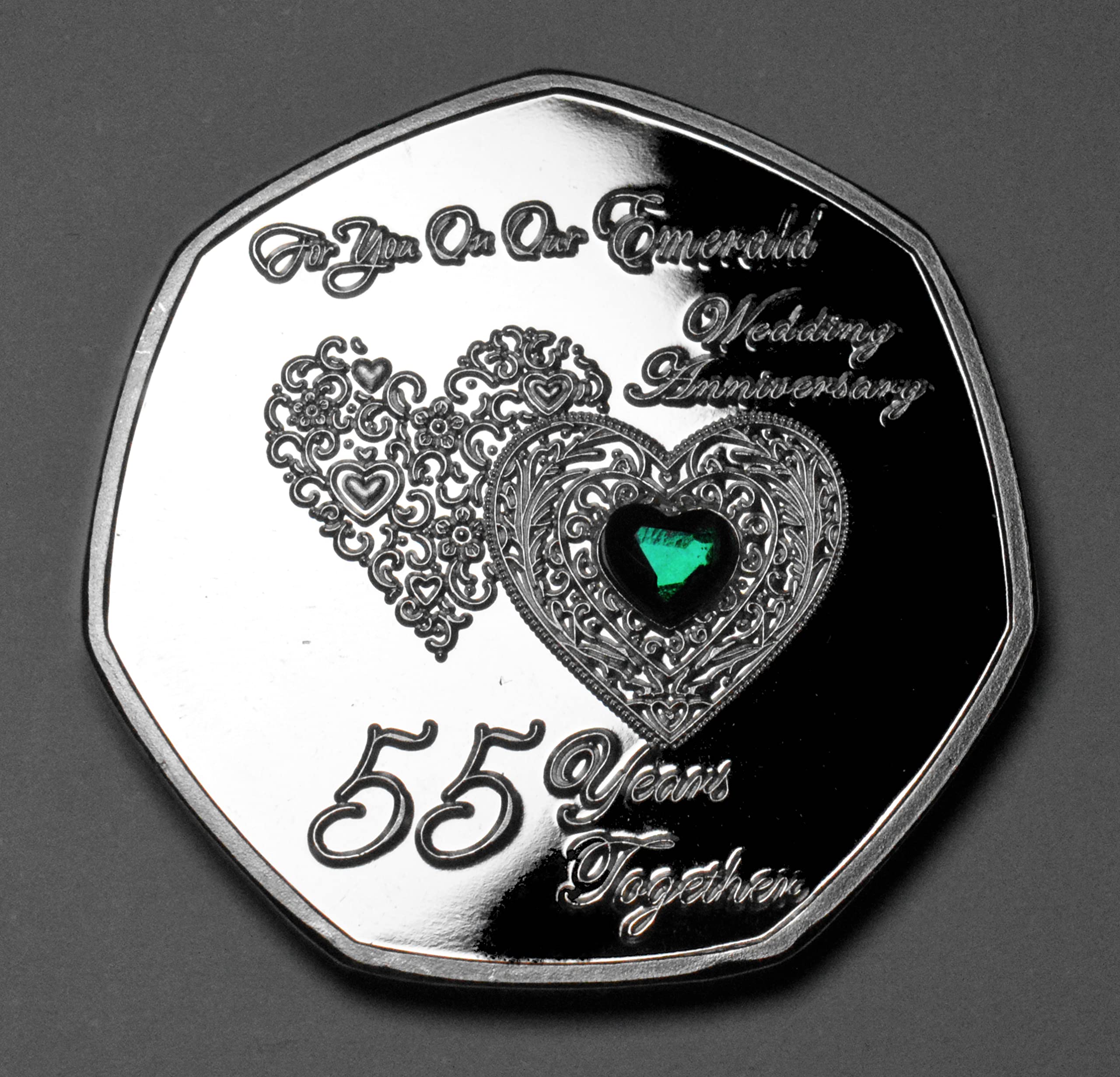 The Commemorative Coin Company Silver On Our 55Th Emerald Wedding Anniversary Commemorative With Gemstone. 'I Love You' Husband/Wife 55 Years Partner/Gift/Present Love/Token
