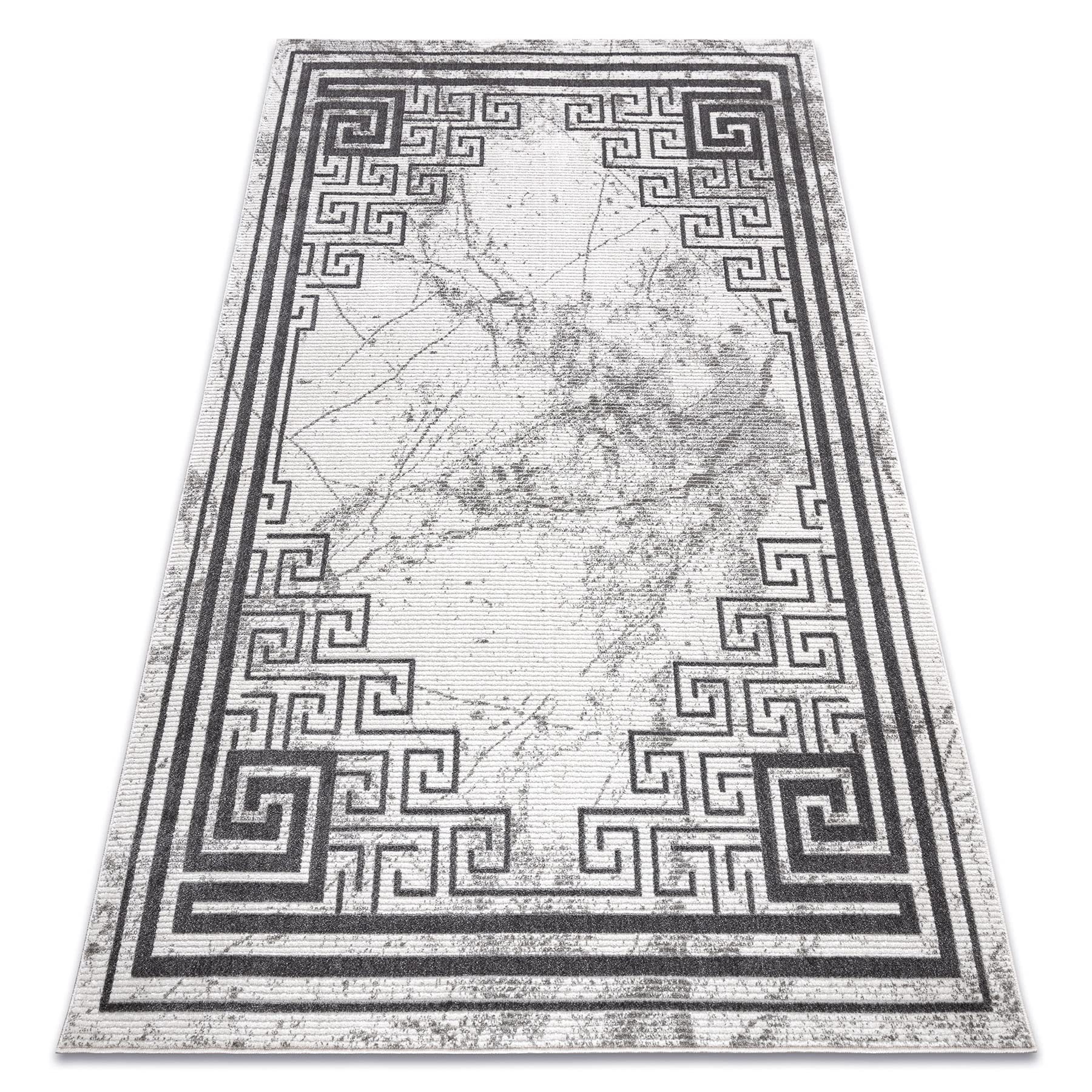Tapis de salon moderne effet marbre grec pour une chambre cosy en crème et gris