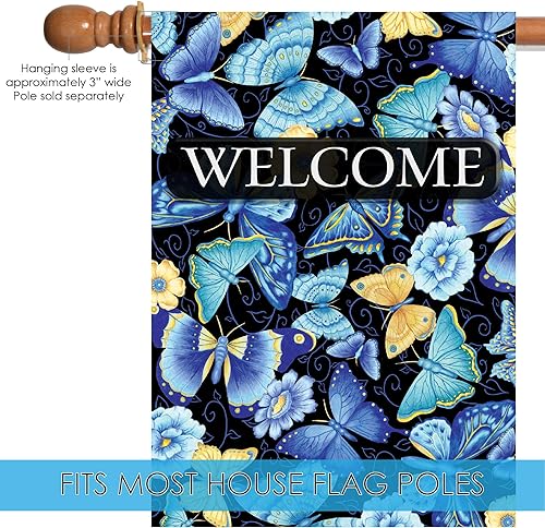 Miniatura 3 de Toland Home Garden 1012002 - Bandera de bienvenida de mariposa azul de 28 x 40 pulgadas, bandera de bienvenida de doble cara para decoración de