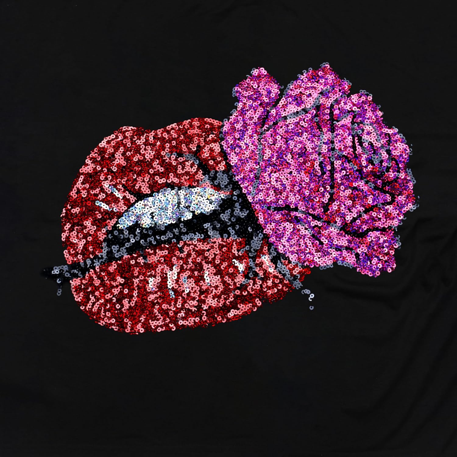 PESION Womens Short Sleeve T-Shirt Sequined Tops O-Neck Funny Graphic Tees Blouse